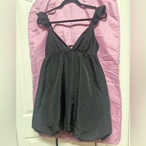 Black Satin Mini Bubble Dress
